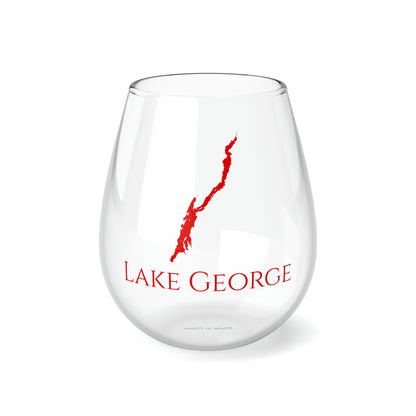 Lake George, NH Stemless Wine Glass - Red