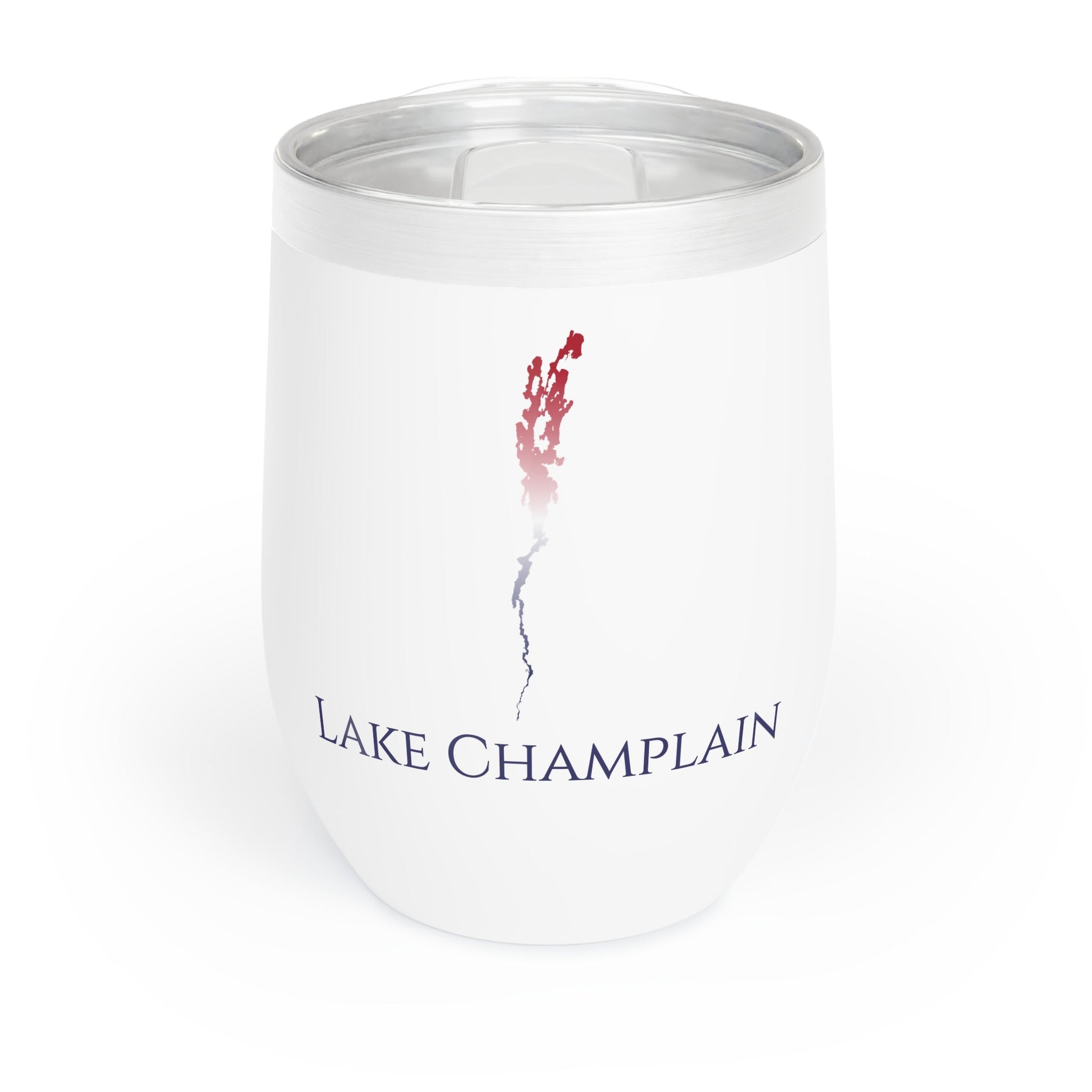 Lake Champlain, VT Wine Tumbler-Black-Red White and Blue