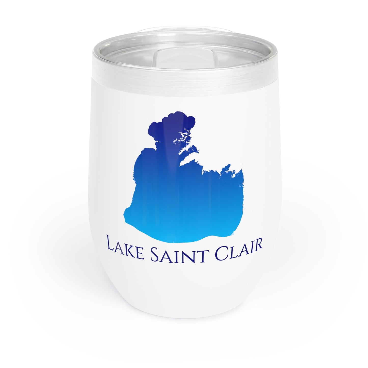 Lake Saint Clair, MI Wine Tumbler-Black-Blue Gradient