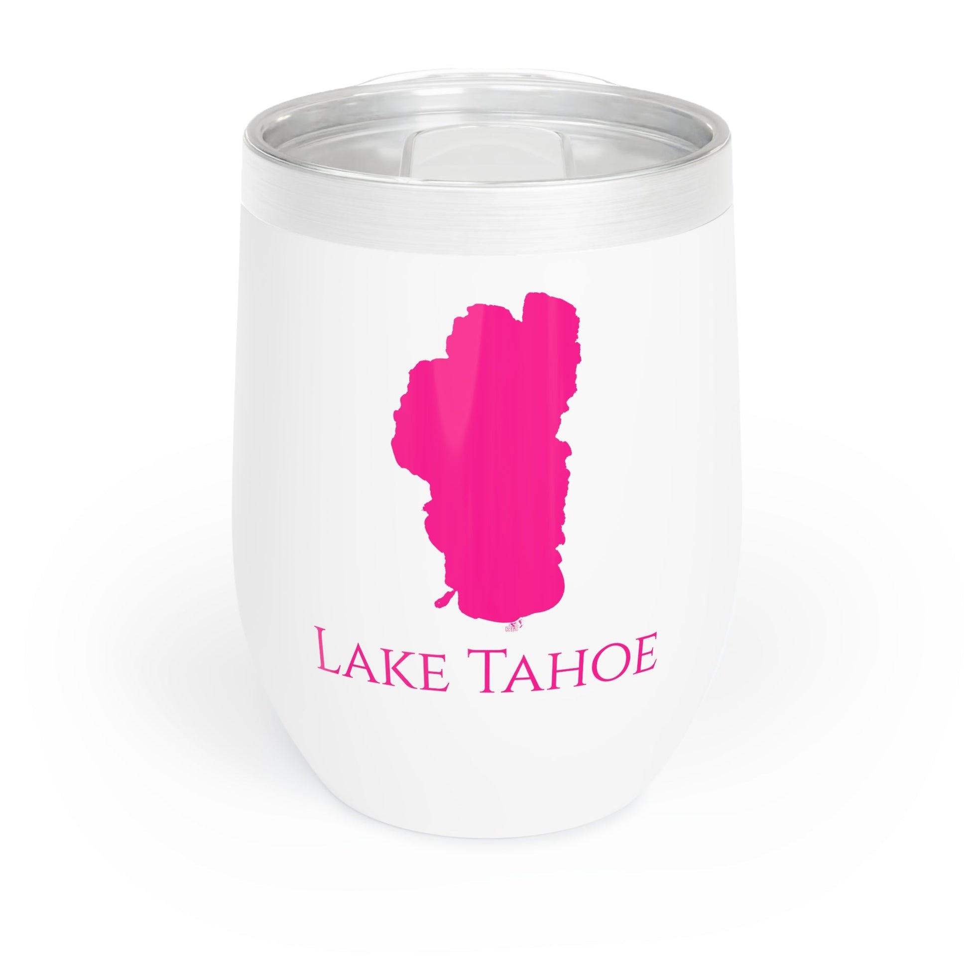 Lake Tahoe, CA Wine Tumbler-Black-Dark Pink