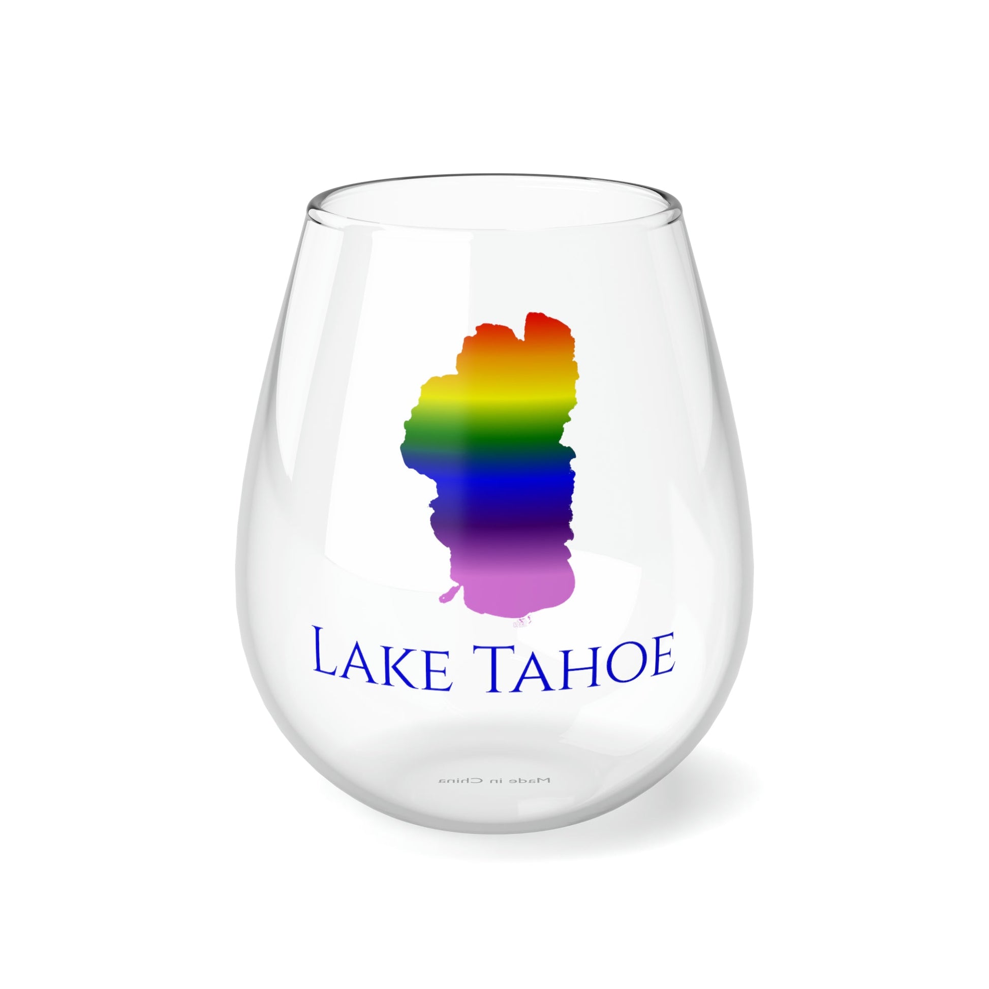 Lake Tahoe, NH Stemless Wine Glass-Rainbow