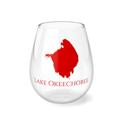 Lake Okeechobee, FL Stemless Wine Glass-Red