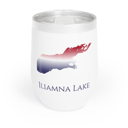 Iliamna Lake, AK Wine Tumbler-Black-Red White and Blue