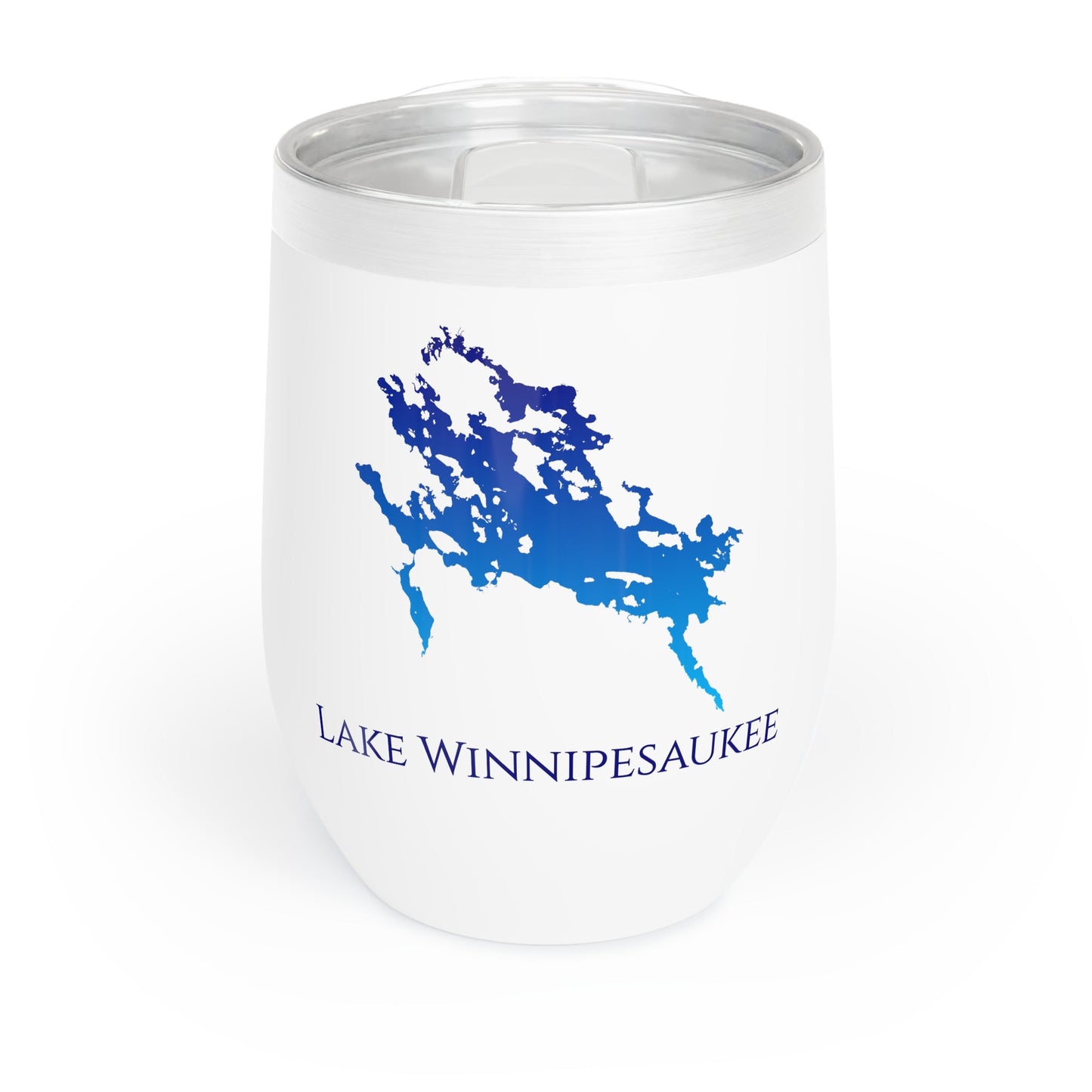 Lake Winnipesaukee, NH Wine Tumbler-Black-Blue Gradient