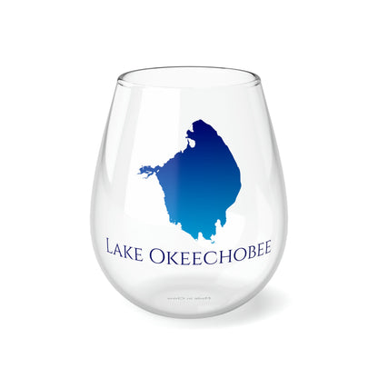 Lake Okeechobee, FL Stemless Wine Glass-Blue Gradient