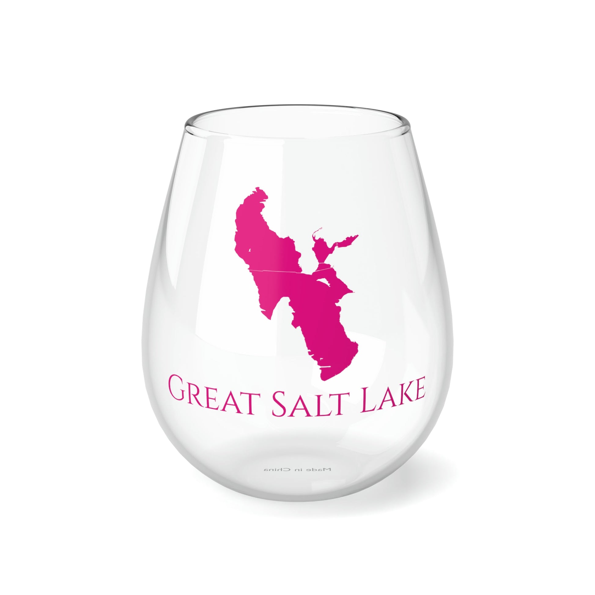 Great Salt Lake, NV Stemless Wine Glass-Dark Pink