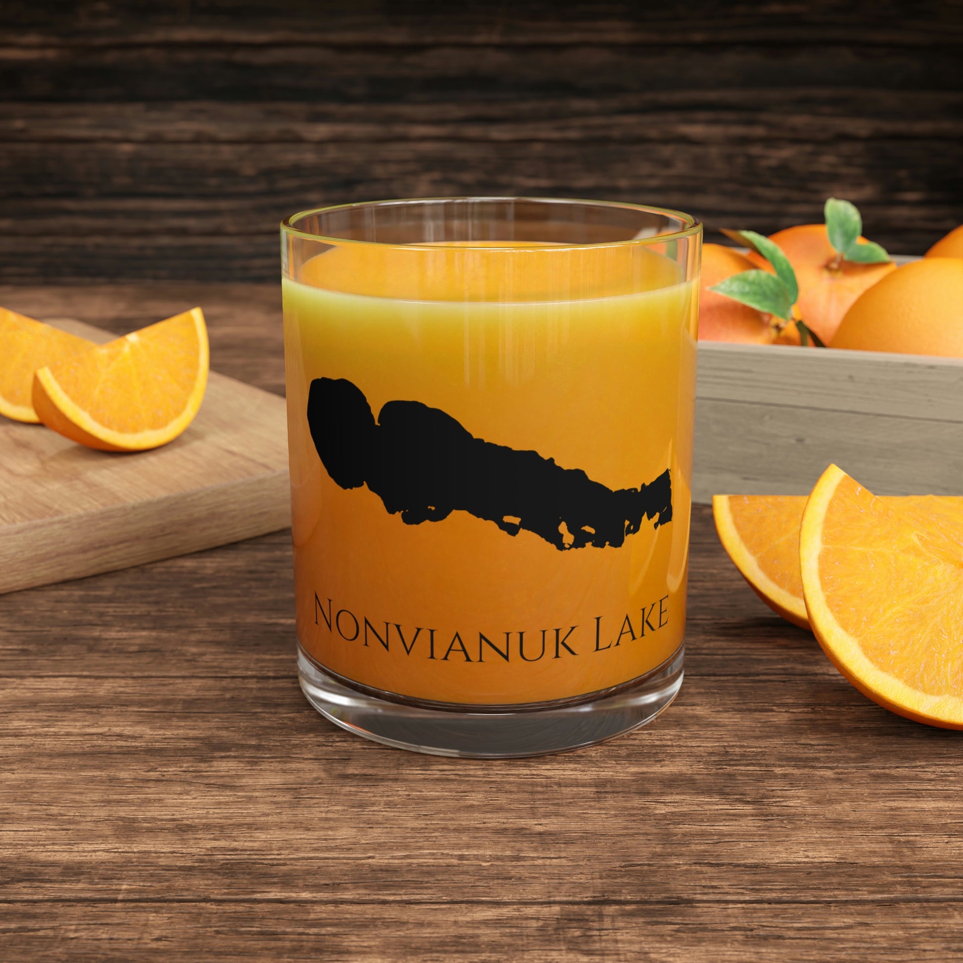 Nonvianuk Lake Bar Glass, Alaska lake gift - 10oz Orange Juice View