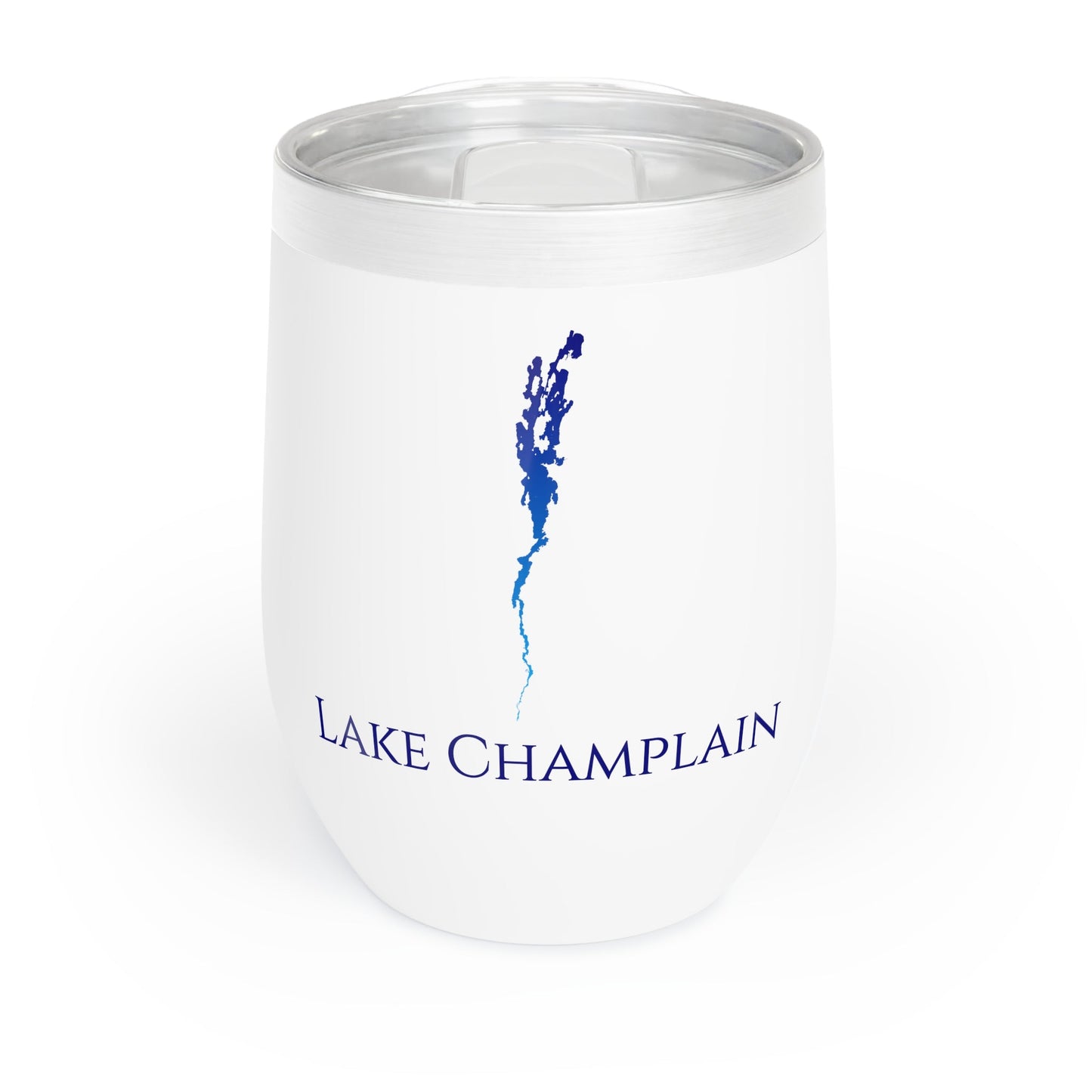 Lake Champlain, VT Wine Tumbler-Black-Blue Gradient