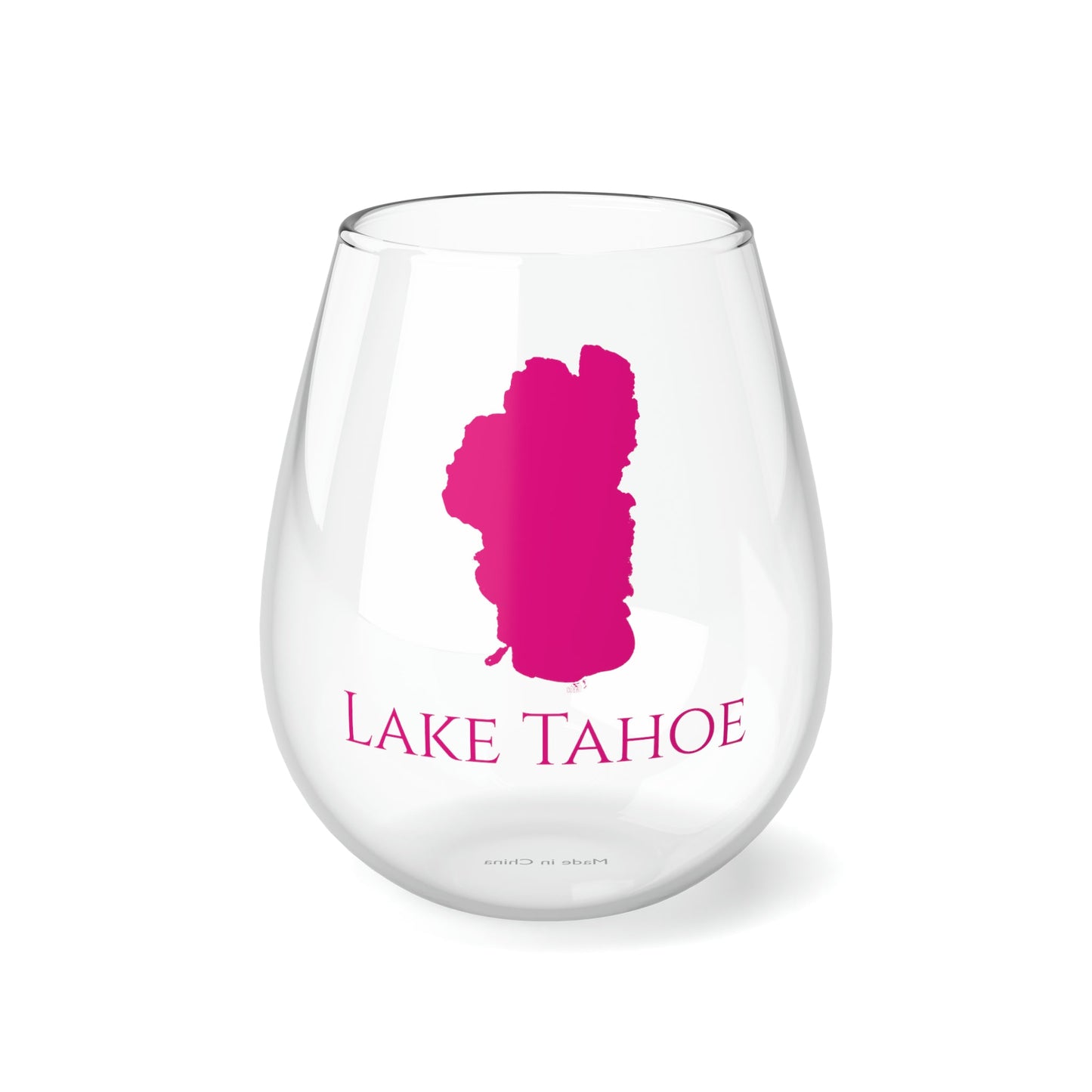 Lake Tahoe, NH Stemless Wine Glass-Dark Pink