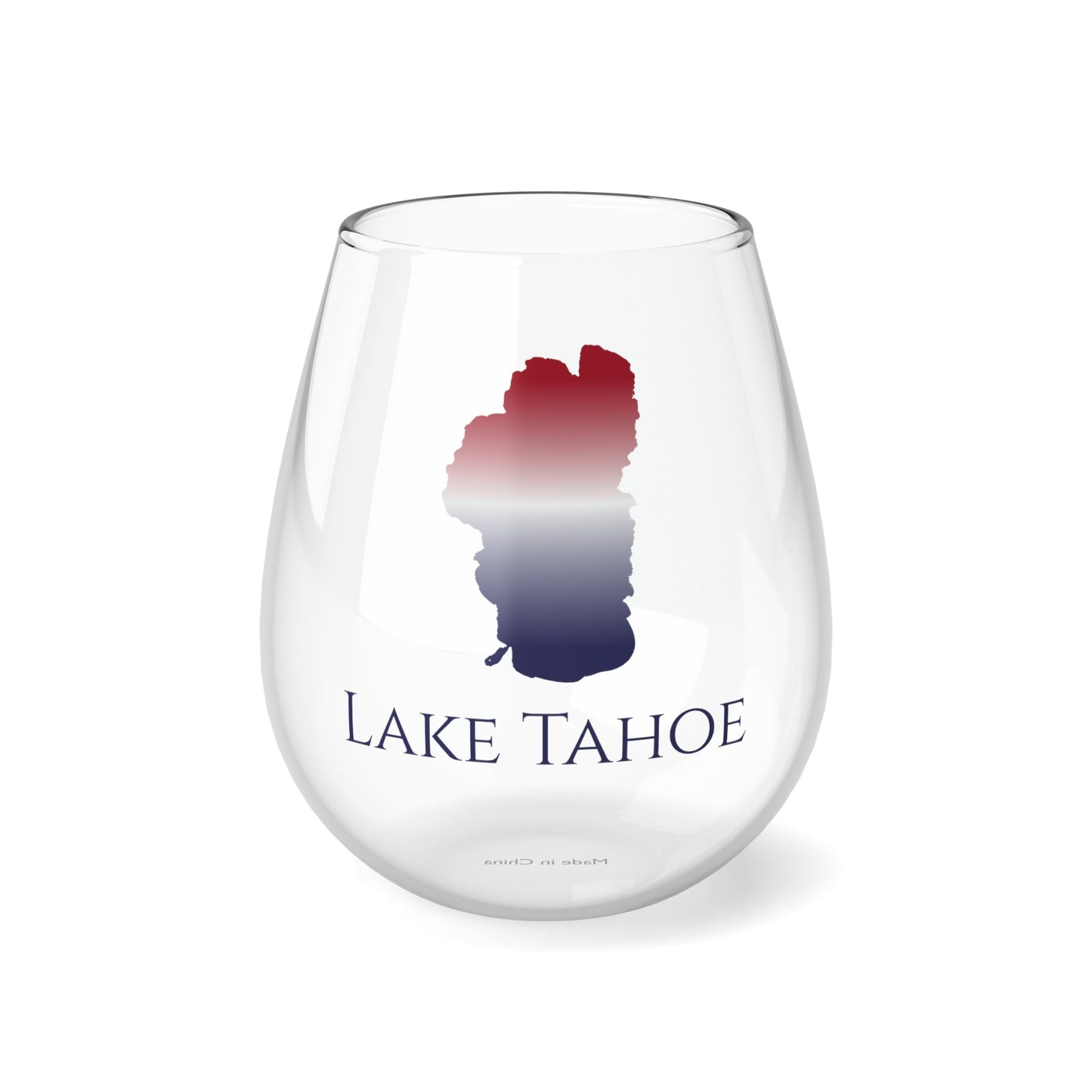 Lake Tahoe, NH Stemless Wine Glass-Red White and Blue