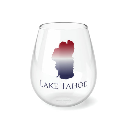 Lake Tahoe, NH Stemless Wine Glass-Red White and Blue