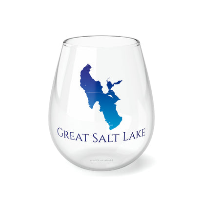 Great Salt Lake, NV Stemless Wine Glass-Blue Gradient