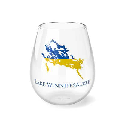 Lake Winnipesaukee, NH Stemless Wine Glass Front View