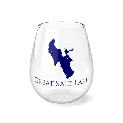 Great Salt Lake, NV Stemless Wine Glass-Navy