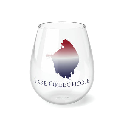 Lake Okeechobee, FL Stemless Wine Glass-Red White and Blue