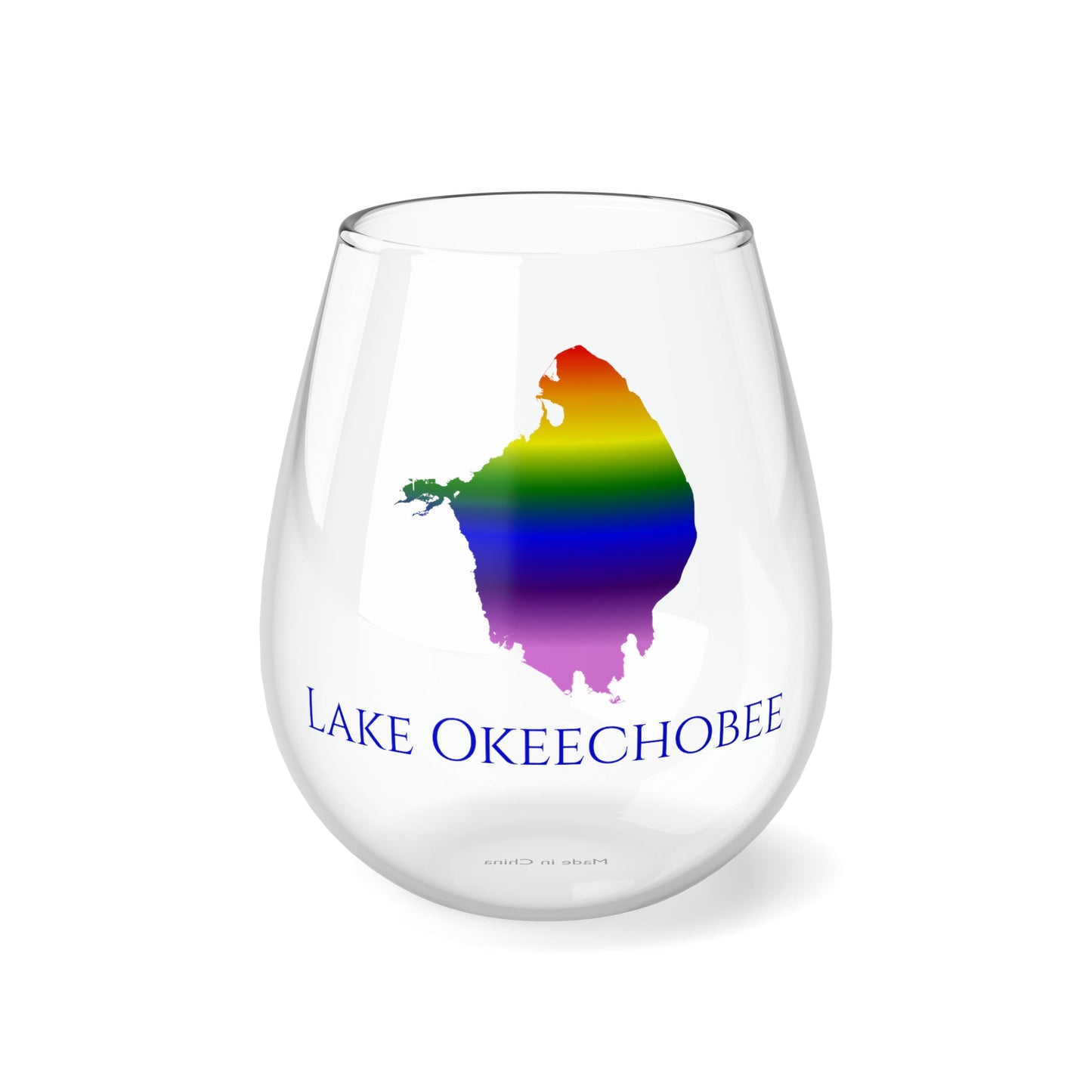 Lake Okeechobee, FL Stemless Wine Glass-Rainbow