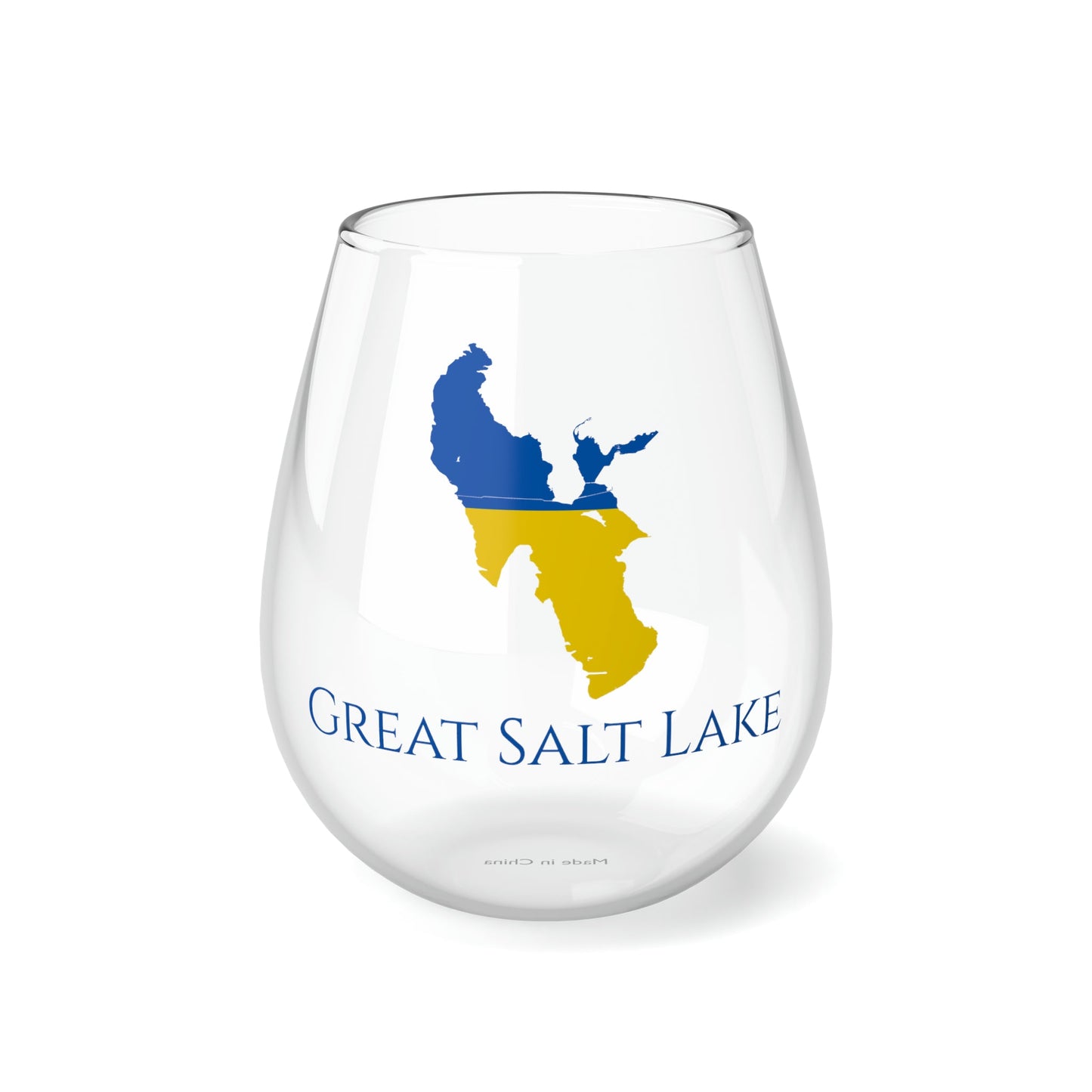 Great Salt Lake, NV Stemless Wine Glass-Ukraine Flag Colors