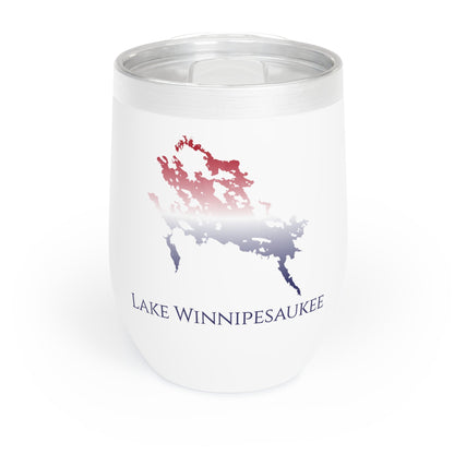 Lake Winnipesaukee, NH Wine Tumbler-Black-Red White and Blue