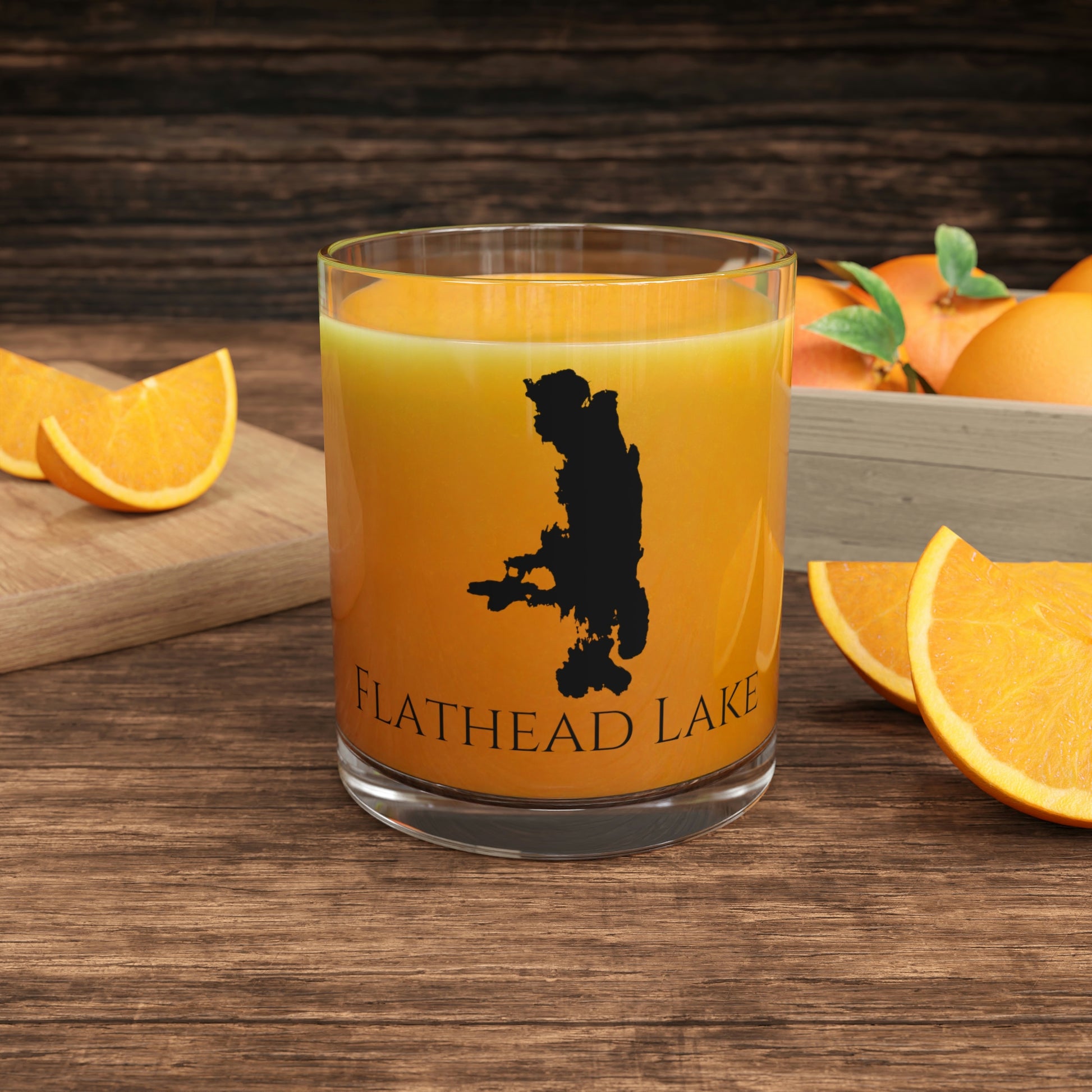 Flathead Lake Bar Glass, Montana lake gift - 10oz Orange Juice View